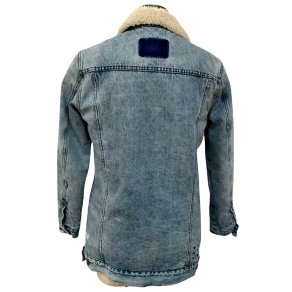 KSUBI Sherpa-Lined Long Denim Jacket – Women’s XS – Light Wash - Picture 2 of 5